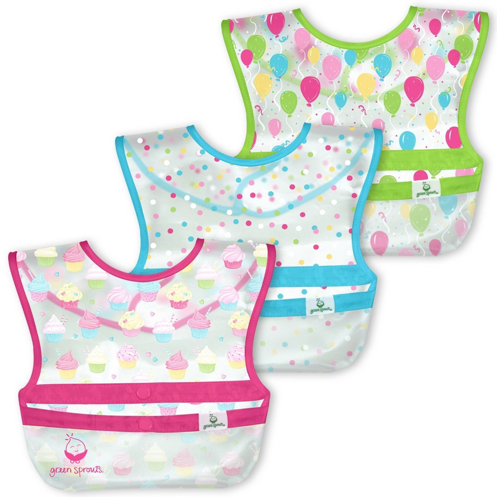 green sprouts Snap & Go Wipe-Off Bibs Cupcakes 9-18 Months Pink - 3pk -  79341673