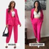 EXLURA Women's Business One Button Blazer Jacket High Elastic Waist Pant Suit Set Casual Loose 2 Piece Suits Office Work - 2 of 4