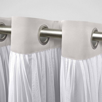 18"x52" Catarina Layered Window Valance Room Darkening Blackout & Sheer Grommet Top Gray - Exclusive Home: Living Room Decor