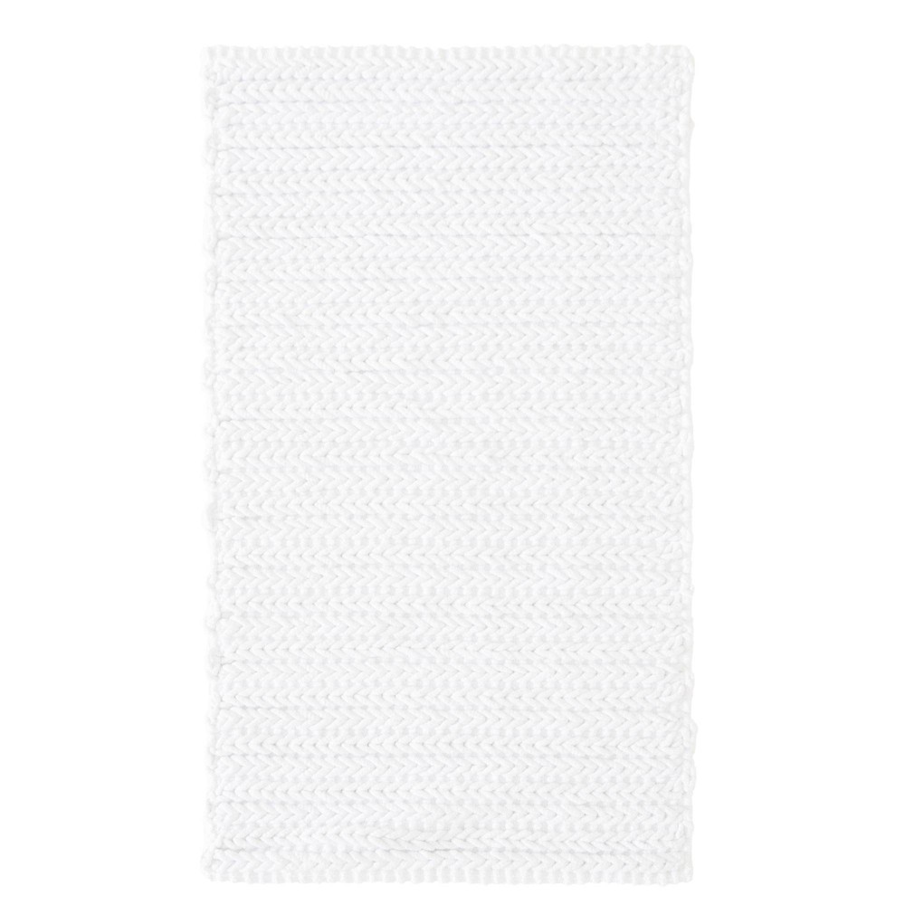 24inx40in Braided Cotton Chenille Chain Stitch Bath Rug White