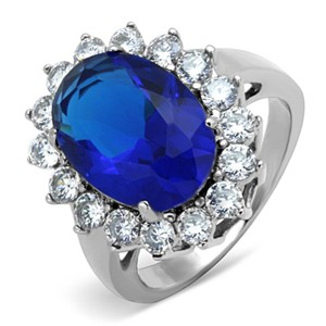Slickblue Polished Stainless Steel Halo Ring - Montana Blue Synthetic Glass, September Birthstone Jewelry, Size 5-10 - 1 of 4