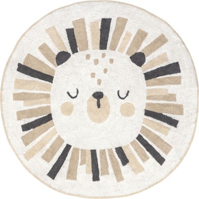 Image of Nuloom Tisha Lion Machine Washable Kids Indoor Area Rug, Round 6', Ivory
