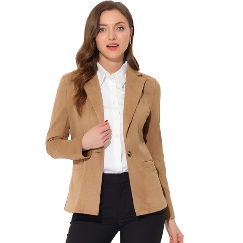 Allegra K Women's Lapel Collar Long Sleeve Faux Suede Work Office ...