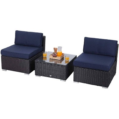 3pc Patio Rattan Sectional Set - Navy - Captiva Designs