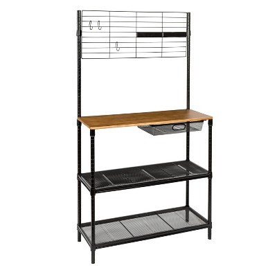 Honey-Can-Do 65" Bakers Rack with Cutting Board and Hanging Storage Black