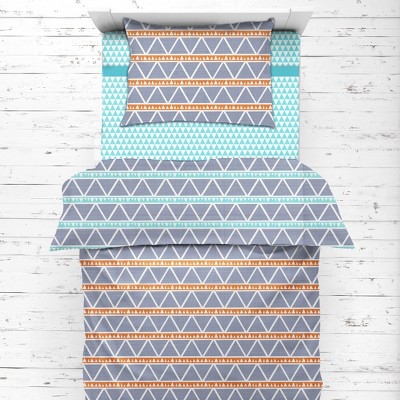 Bacati - Liam Aqua/Orange/Navy Triangles Muslin 4 pc Toddler Bedding Set