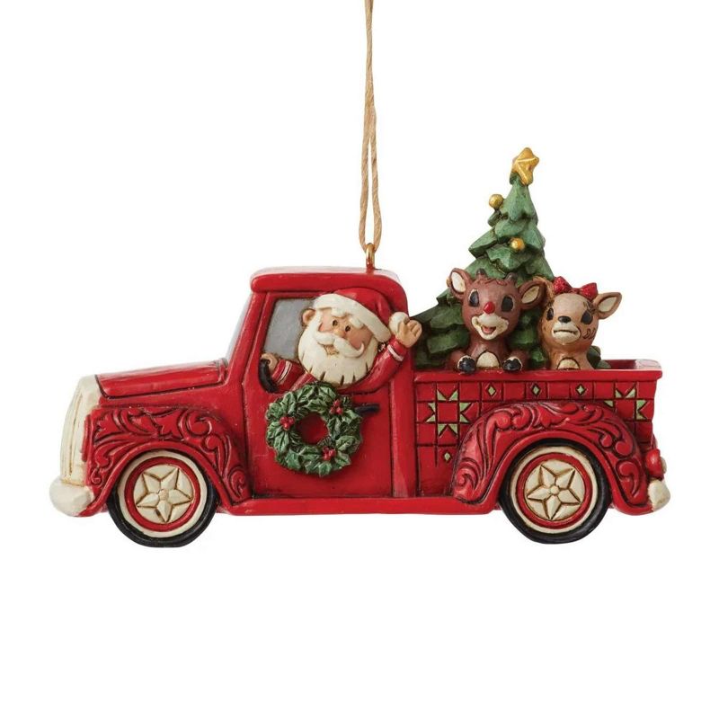 Jim Shore 2.75 In Rudolph In Truck With Friends Red Nosed Reindeer Clarice Tree Ornaments, 1 of 4