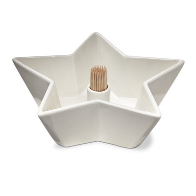 TAG Star Shaped White Bone China Appetizer Vegetable Fruit Dishwer Safe Serving Bowl with Toothpick Holder, 20 oz.