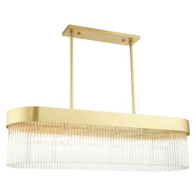 Soft Gold Linear Crystal 6-Light Chandelier with Nickel Finish
