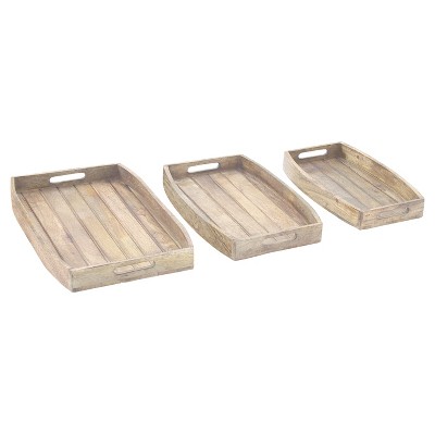 Farmhouse Rustic Wood Tray Set Mahogany Brown 3pk - Olivia & May