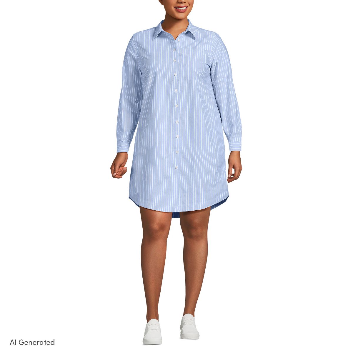 Lands' End Women's Linen Long Sleeve Button Front Shirt Dress