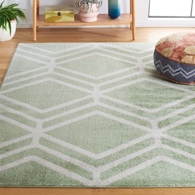 Sage and Ivory Geometric Synthetic Area Rug