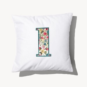 Personalization Mall Boho Floral Initial Embroidered Applique Throw Pillow - 1 of 3