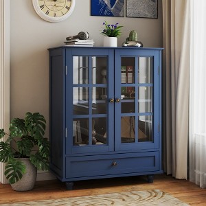 Lycvki Modern Wooden Buffet Cabinet with Double Glass Doors and Drawer - 1 of 4