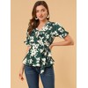INSPIRE CHIC Women's Floral V Neck Tie Waist Short Sleeve Belted Ruffle Wrap Shirt - 2 of 4
