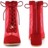 Perphy Women's Square Toe Lace Up Flowers Lace Block Heels Ankle Boots - 2 of 3