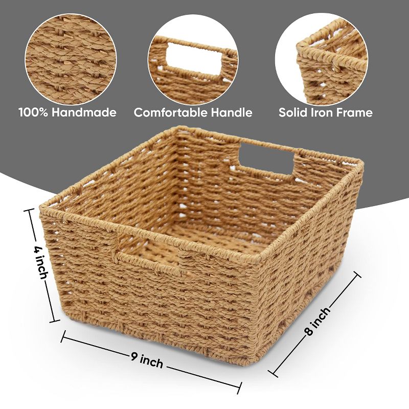 KOVOT Set of 3 Woven Wicker Storage Baskets with Built-in Carry Handles - 9.75"L x 8.5"W x 4.5"H, 2 of 7
