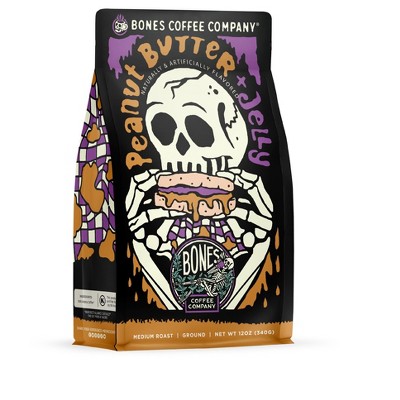 Bones Coffee Company Peanut Butter & Jelly Ground Coffee Beans Peanut Butter & Jelly Flavor 12 oz Medium Roast (Ground)