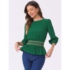 INSPIRE CHIC Women's 3/4 Sleeve Round Neck Smocked Waist Peplum Blouse - 4 of 4