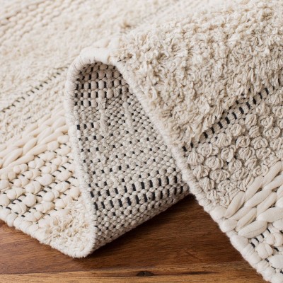 Ivory Striped Handwoven Wool and Cotton Area Rug 4' x 6'