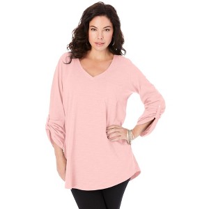 Roaman's Women's Plus Size Boyfriend Textured Tunic - 1 of 4