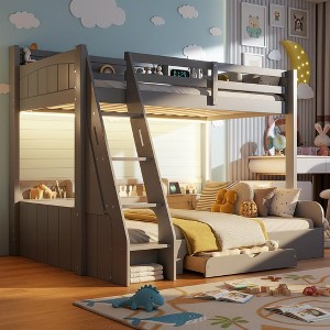 Polibi Twin Over Full Bunk Bed with LED Lighting, Storage Shelves, Charging Station & Drawer - 1 of 4