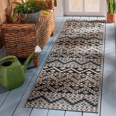 Black and Beige Geometric Indoor/Outdoor Area Rug