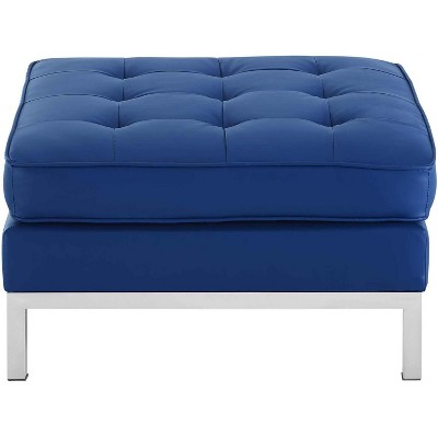 Silver Navy Tufted Faux Leather Ottoman with Stainless Steel Legs