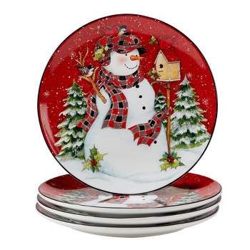 Set Of 4 Red Truck Snowman Dinner Plates - Certified International : Target