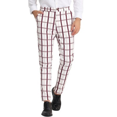Lars Amadeus Men's Plaid Casual Slim Fit Flat Front Checked Printed Business Trousers