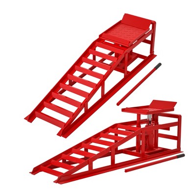 HANPURE 2 Pack Hydraulic Car Ramps 5T 11000lbs Low Profile Car Lift Service Ramps Truck Trailer Garage,Height Hydraulic Vehicle Ramps (Red)
