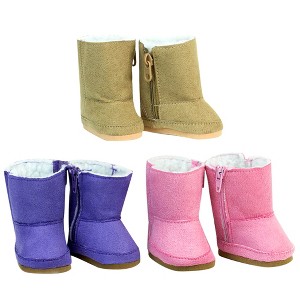 Sophia's - 18" Doll - Set of 3 Suede Winter Boots - Pink Purple and Tan (copy) - 1 of 4