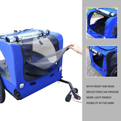 Blue Foldable Steel Frame Pet Bike Trailer with PVC Wheels