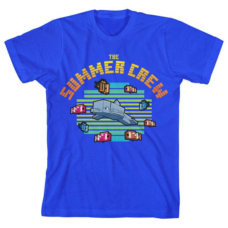 Minecraft Dolphin and Fishes Summer Crew Youth Boy's Royal Blue T-Shirt, 1 of 4