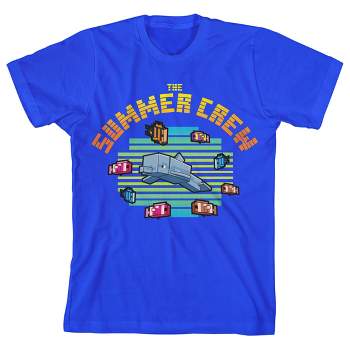 Minecraft Dolphin and Fishes Summer Crew Youth Boy's Royal Blue T-Shirt