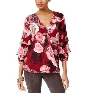I.N.C International Concepts Womens Tiered Sleeve Floral Knit Blouse, Red, X-Small - 1 of 1