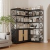 6 Tier Corner Bookshelf, Large Farmhouse Bookcase, Vintage Etagere L Shaped Book Shelf with Sturdy Metal Frame and 2 Rattan Doors Cabinet - 3 of 4