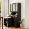 69.29"H Triamine Modern Tall Buffet Cabinet with Kitchen Cart, Adjustable Shelves and 3 Rattan Doors for Kitchen, Dining Room or Living Room - 3 of 4
