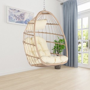 Outdoor Garden Rattan Egg Swing Chair,Hammock Chair With Waterproof Fabric Cushion And Metal Frame,Patio Lounge Hanging Chair-Coolbibila - 1 of 4