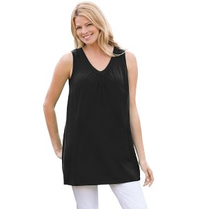 Woman Within Plus Size Perfect Sleeveless Shirred V-Neck Tunic - 1 of 4