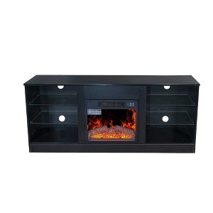 Fireplace TV Stand With 18 Inch Electric Fireplace Heater Media TV Console With Adjustable Glass Shelves Storage Cabinets - 1 of 4