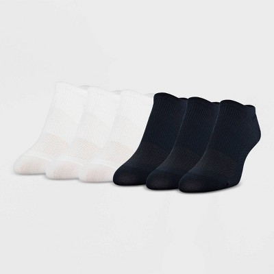 Peds Women's Extended Size All Day Active 6pk Ultra Low No Show Liner Casual Socks - Black/White 8-12