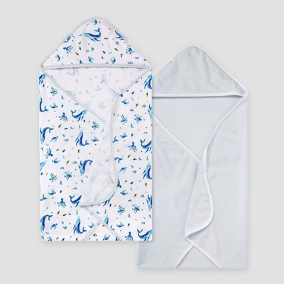 Burt's Bees Baby® Set of 2 Whale of a Tale Hooded Towel - Light Blue