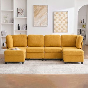 Resenkos U-Shaped 6-Seat Sectional, Configurable Modular Couch with Chaise and Storage Ottoman, - 1 of 4