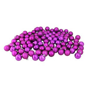 Northlight 96ct Shatterproof 4-Finish Christmas Ball Tree Ornament Set 1.5" - Purple - 1 of 2