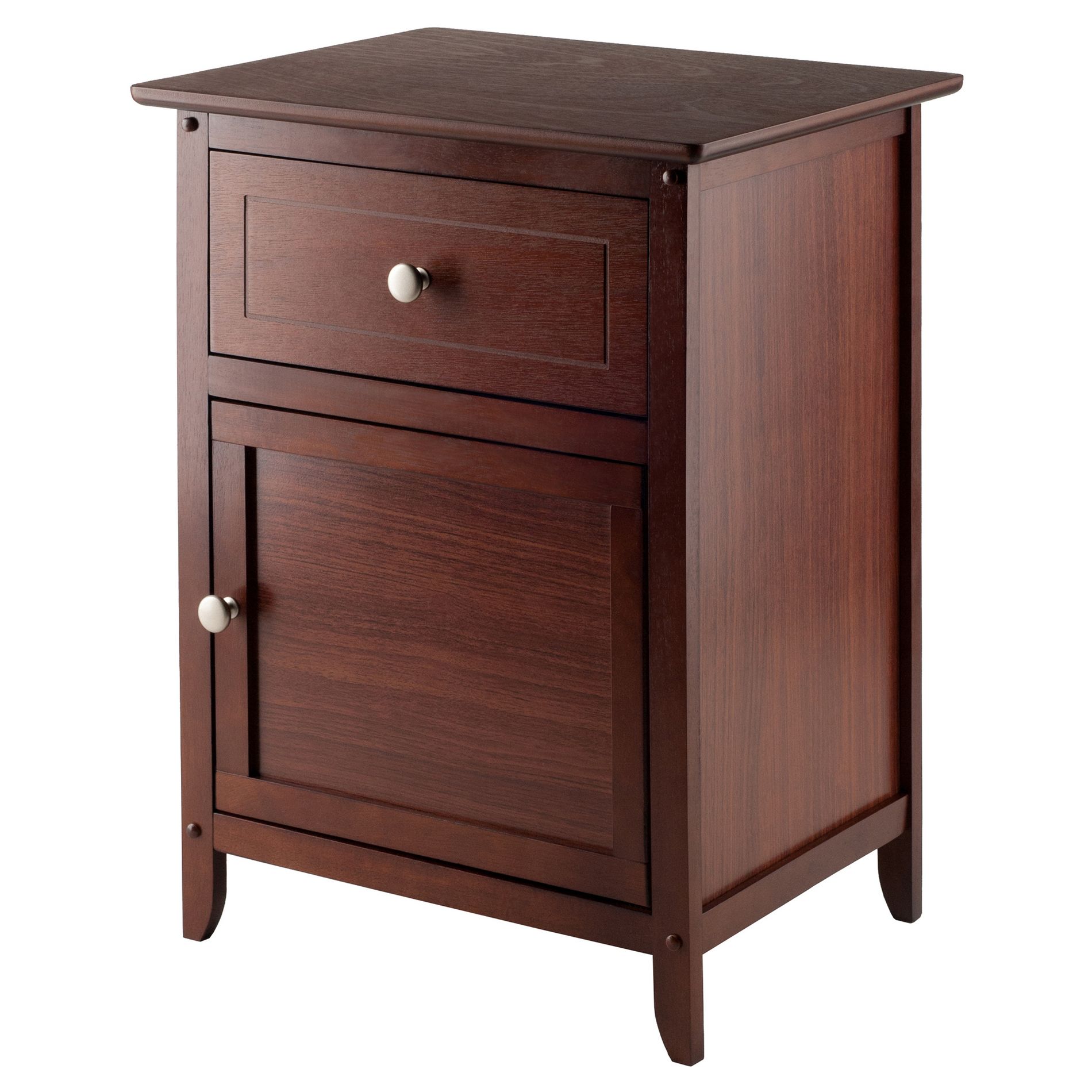 Eugene Nightstand Walnut - Winsome: Traditional Brown Storage with Drawer & Cabinet, Chrome Silver Hardware, 25" Height