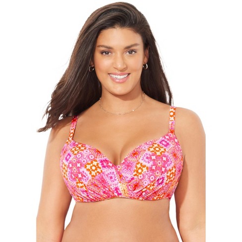 Swimsuits for All Women's Plus Size Ruler Bra Sized Underwire Bikini Top -  40 DD, Pink