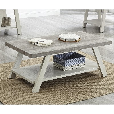 Athens 48" Gray and Beige Wood Coffee Table with Shelf