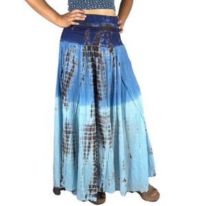Agan Traders Women's Boho Summer Tie-dye High Waistband A Line Flared Maxi Skirt - 1 of 4