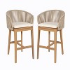 Christopher Knight Home Muntz Outdoor Acacia Wood Bar Stool with Rope Back and Cushion (Set of 2) - 2 of 4